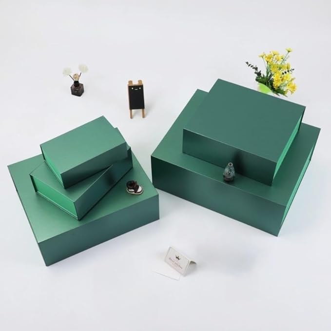 UoeRing 6 Pack Green Gift Box 9.5x6x3 inch Small Luxury Gift Box for Presents with Magnetic Lid Collapsible,Birthday,Christmas,Contains Card, Ribbon, Tissue Paper,Shredded Paper Fille