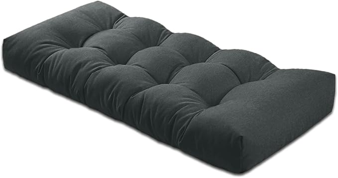 Bench Cushion 47 inches,Indoor/Outdoor Non-Slip Tufted Cushions, Premium Waterproof Linen, Soft Piano Sofa Cushions, High-Density Memory Foam(Black-47x19x4in)