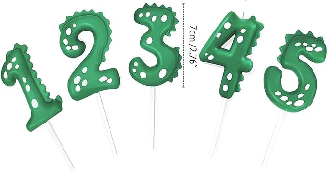 Number 1 Dinosaur Birthday Candles Set, Dino-Themed Cake Candle 1 2.75 Inch Green with 5Pcs Dinosaur Candles for Birthday Parties Celebration
