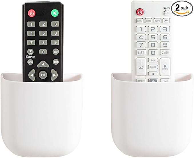 SUNFICON Remote Holder Wall Mount TV FAN Remote Control Holder Bedside Caddy Wall Organizer Phone Holder for Office Adhesive Media Player Controller Holder Box Tray Home Desk Nightstand 2 SMALL WHITE