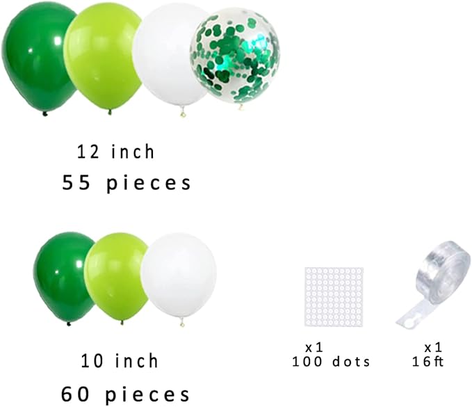 Green White Balloons Garland Arch Kit - Dark Green, Lime Green, Green White Balloons for Tropical Safari Wild Video Game Birthday Wedding Graduation Baby Shower St Patrick's Decorations