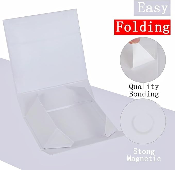 UoeRing 6 Pack White Gift Box 9.5x6x3 inch Small Luxury Gift Box for Presents with Magnetic Lid Collapsible,Bridesmaid Proposal,Contains Card, Ribbon, Tissue Paper,Shredded Paper Fille