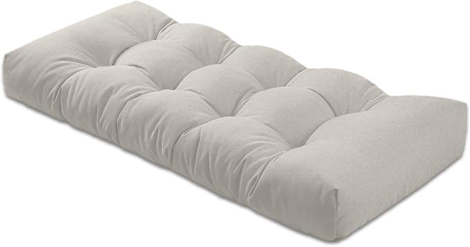 Bench Cushion 48 inches,Indoor/Outdoor Non-Slip Tufted Cushions, Premium Waterproof Linen, Soft Piano Sofa Cushions, Entryway Storage, Bay Window, High-Density Memory Foam(Light Grey-48x16x4in)