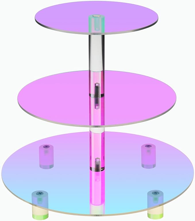 3 Tier Iridescent Acrylic Cupcake Stand, Round Dessert Display Tower for Baby Shower, Birthday Party, Tea Party and Wedding