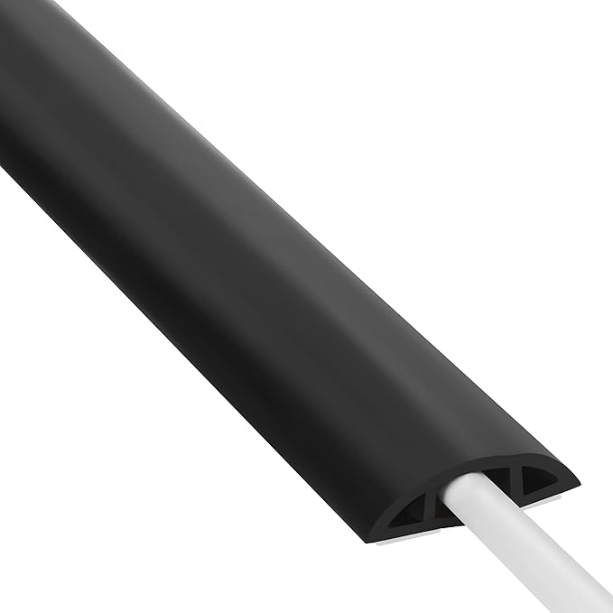 ZhiYo Floor Cord Cover 4ft, Cord Hider Floor Black, Cable Management Cover Prevent Cable Trips, Wire Covers for Electric Power Cords, Wire Protector Cavity W0.47 x H0.28