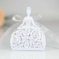 Steedna 50 Pack Bride Pattern Chocolate Gift Box Sector Pearl Paper Hollow Out Small Gift Box Wedding Dress Laser Cut with Ribbons Candy Boxes Party Favors Chocolate Box (White)