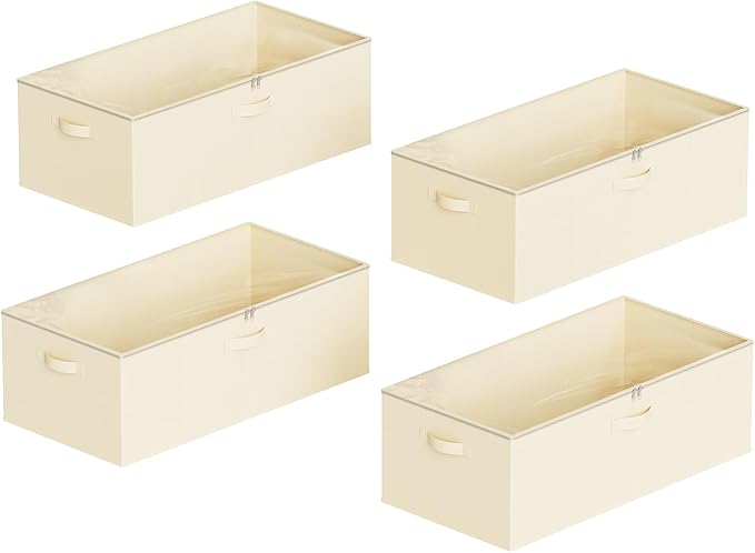 SpaceAid 4 Pack 10" High Under Bed Storage Containers, Large Underbed Storage Organizer Bins with Lids for Bedroom, Dorm, Clothes, Closet Organization, Bed Sheets and Blankets (Beige)