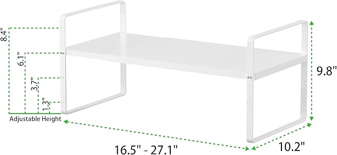 Expandable Cabinet Storage Shelf Stackable Organizer Rack for Kitchen Bathroom Pantry Spice Cupboard Countertop Home Office Desk Heavy Duty Nonslip White Large 3 Pack