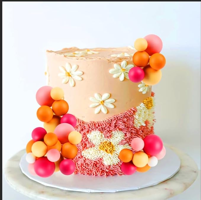 52 Pcs Goovy Theme Ball Cake Decorations - Rose Pink Orange Yellow White Ball Dessert Picks & Cupcake Toppers, Wedding Bridal Shower Birthday Party Baby Shower Gender Reveal Cake Supplies
