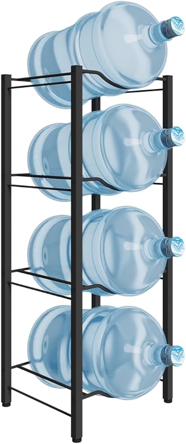 mocomax 5 Gallon Water Jug Rack, 4 Tier Detachable Water Bottle Holder Storage Organizer Shelf, Heavy Duty Water Jug Dispenser Stand for Kitchen, Office, Home, Black