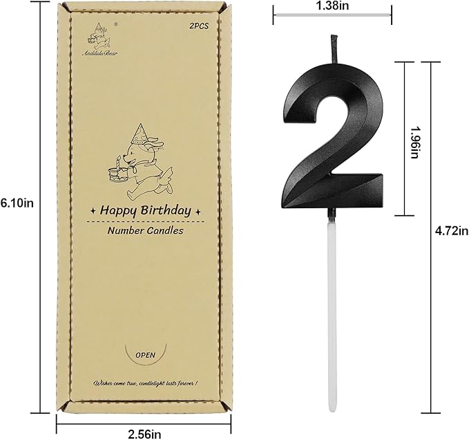 Number 27 Birthday Candles, 1.96 Inch Happy Birthday Cake Candles Cupcakes Topper Decoration for Birthday Party Wedding Anniversary Celebration Supplies (Black)