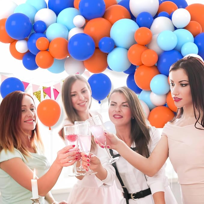 Blue, Orange, White Balloons Garland Arch Kit - Royal Blue and Orange Balloons White Balloons for Birthday Baby Shower Retirement Engagement Graduation Prom Party Decorations