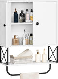 MAHANCRIS Bathroom Wall Cabinet with 2 Door and Adjustable Shelf, Farmhouse Medicine Cabinet with Towel Rack, 3-Tier Wall Mounted Storage Cabinet Over The Toilet for Bathroom, 18.9" L, White