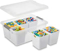 MACOPRO 17 QT Clear Storage Bins with Lids Plastic Box Multipurpose Stackable Storage Containers for Organizing Tool,Craft,Crayon,Marker Pen(White, 1Pack-6-in-1)