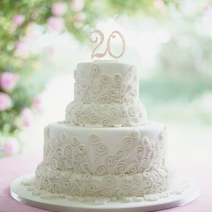 20 Years Birthday Cake Topper - New Best Crystal Rhinestone 20th Wedding Anniversary Or 20 Years Old Cake Topper Party Decoration Gold