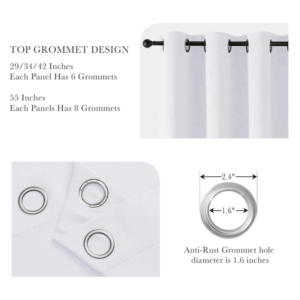 Pure White Blackout Curtains for Bedroom 84 Inch Length (2 Count)