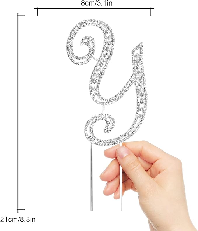 LINGPAR Letter Y Cake Topper Rhinestone Crystal Silver Letter for Wedding or Anniversary Birthday Party Decoration Supplies