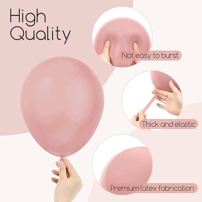Awenztech 110pcs Dusty Pink Balloons, 18 12 10 5 inch Dusty Rose Balloons Different Sizes Pink Balloon Arch Kit for Wedding Bridal Gender Reveal Boho Baby Shower Birthday Party Decorations