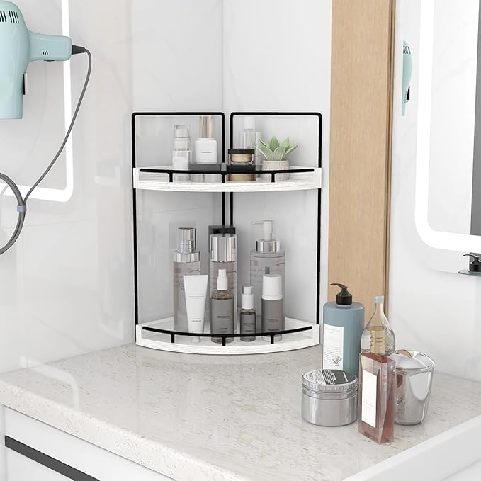 Dorhors 2-Tier Rustic White Corner Bathroom Shelf