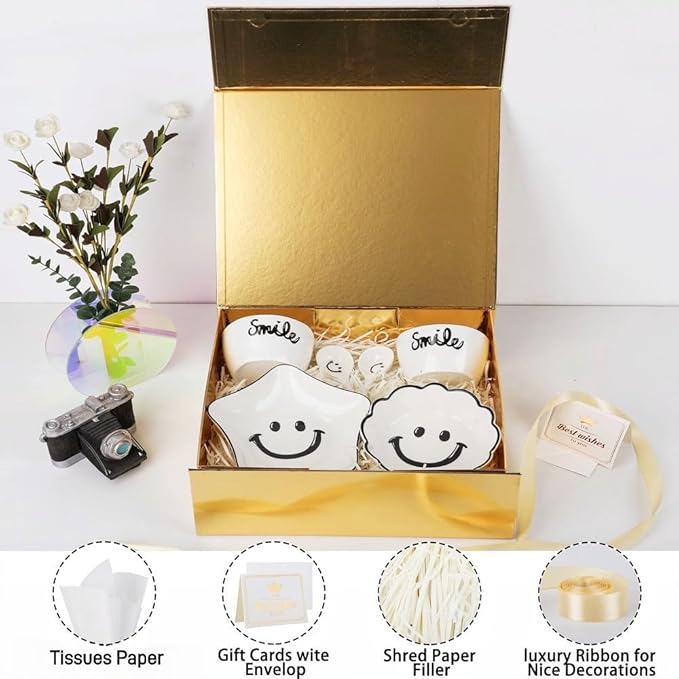 UoeRing 2 Pack Gold Gift Box Large 13.5x11.8x4.7 inch Luxury Gift Box for Presents with Magnetic Closure Lid Collapsible,Birthday,Contains Card, Ribbon, Tissue Paper,Shredded Paper Filler