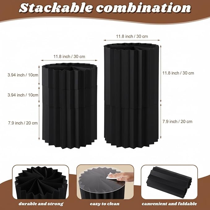 Capoda 5 Pieces Buffet Risers - 12" Cylinder Party Stands with Acrylic Plates Foldable Food Display Risers for Dessert Jewelry Cupcake Catering Supplies Wedding Birthday Party Table Decoration(Black)