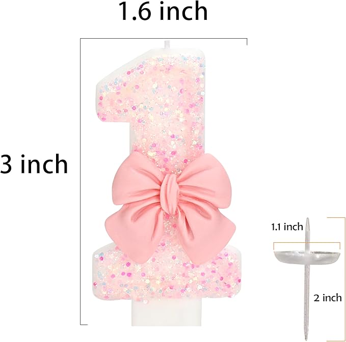 Birthday Candle for Cake, Pink Bow Number Candles, 2.76 inch Number Happy Birthday Candle, Cake Topper Decoration for Birthday Party (Number 10)
