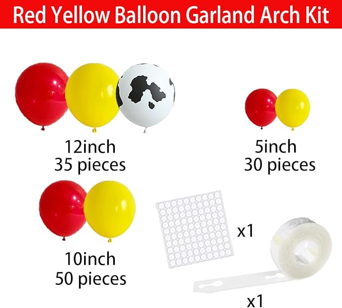 Red Yellow Balloon Garland Arch Kit - Red Yellow Balloons Cow Print Balloon Arch for Farm Animals Cowboy girl Birthday Baby Shower Wedding Christmas Party Decorations