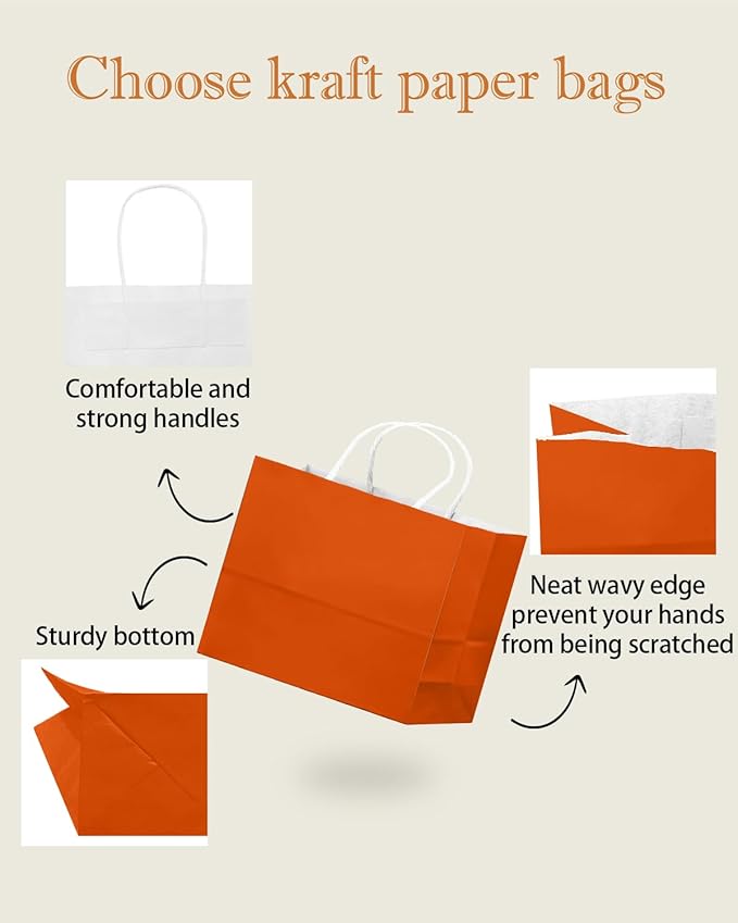 qiqee 24PCS Large Gift Bag with Handles Bulk 13"x4.5"x10" Gift Bags Orange Bags Multiple Uses (32x11x25cm,Wide Large)