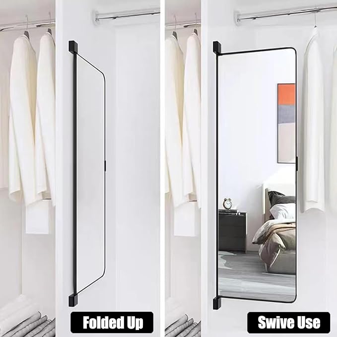 180° Swivel Full Length Mirror, 35" x 15.2" Wall Mounted Full Length, Hideaway Closet Mirror for Cloakroom, Bedroom, Door