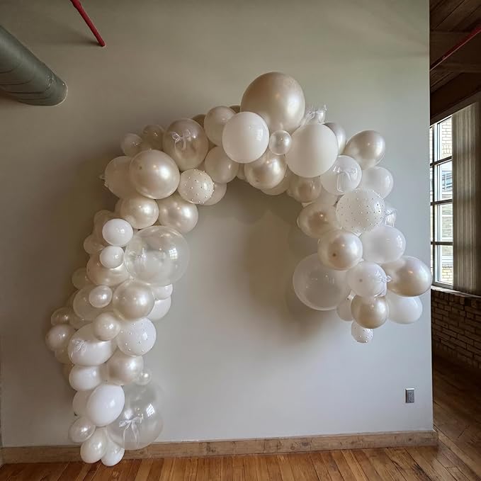 Pearl White Balloons, 60Pcs 12Inch Double Stuffed White Clear Balloons for Wedding Bridal Shower Baby Shower Engagement Birthday Party Decorations