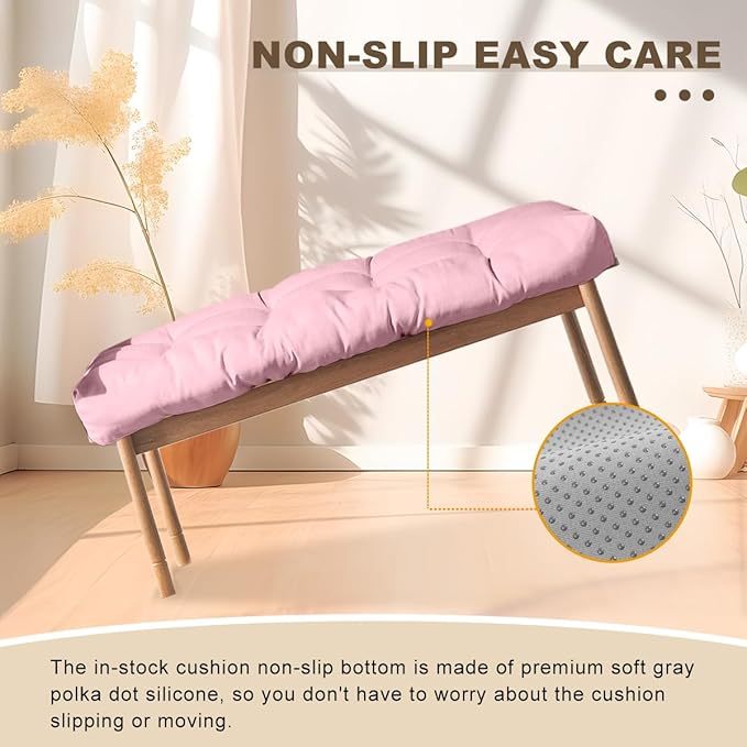 Bench Cushion 48 inches,Indoor/Outdoor Non-Slip Tufted Cushions, Premium Waterproof Linen, Soft Piano Sofa Cushions, High-Density Memory Foam(Light Pink-48x16 x 4 in)
