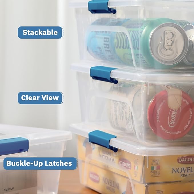 Plastic Storage Containers Clear Craft Storage Bins with Grey Handle,Organizer Box with Durable Lids Stackable Containers for Organizing Craft and Tools (4 Pack-10 Quart Blue)