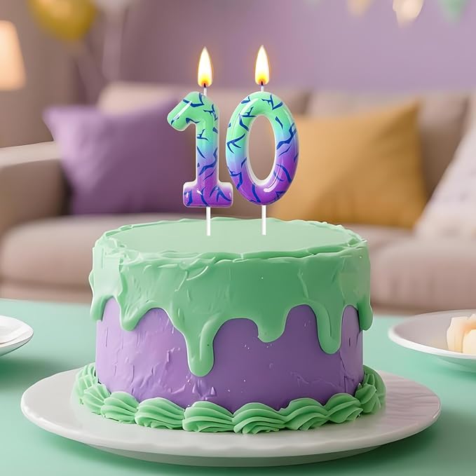 Number 1 Birthday Candle for Cake – Purple Green Gradient Number Candle with Mystic Rune Pattern, Decorative Cake Topper for Anniversary & Celebration