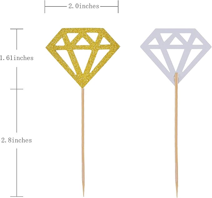 50 Pack Cupcake Toppers Golden Glitter Diamond Cakes Toppers Cupcake Decor Party Cake Decoration Supplies