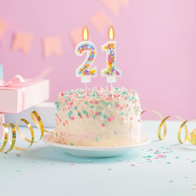 21nd Birthday Candle for Cake, Colorful Macaron Numeral Candles for Boys/Girls, Theme Birthday Party Cake Decorations, Cake Topper for Birthday Party Supplies (Number 21)