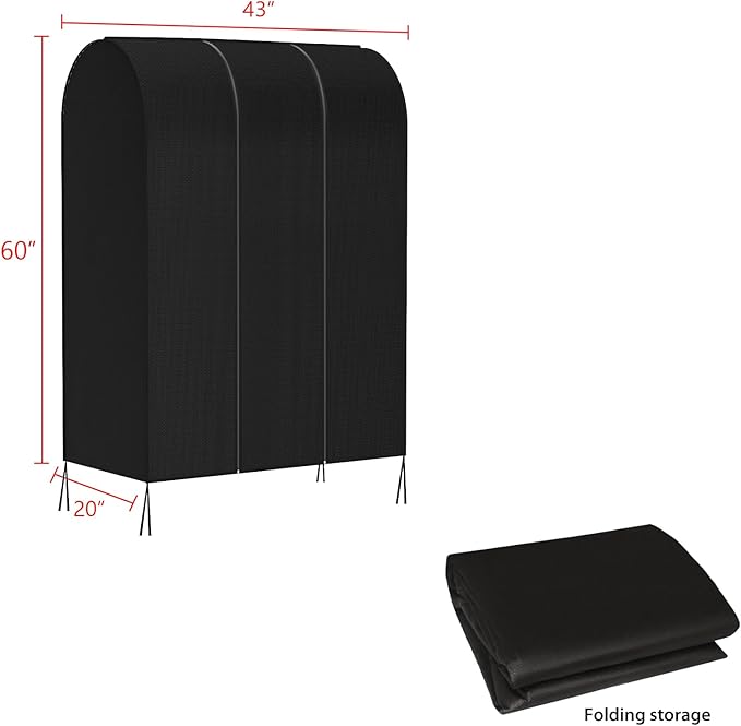 Zilink 43" Garment Rack Cover Dustproof Breathable Clothes Rack Cover Large Garment Bags Protector Cothing Rack with Cover with 2 Durable Zippers for Garment Rack, Black, (Rack Not Included)