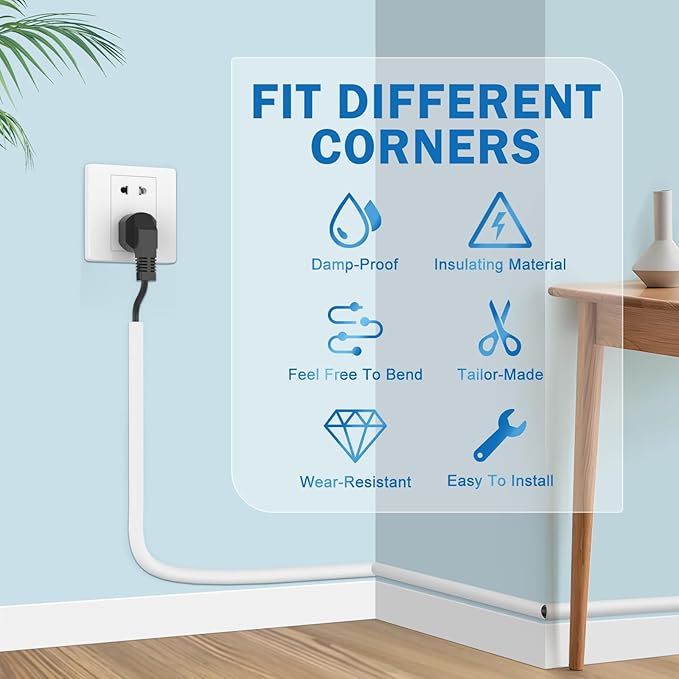 UOMTFAI Wall Cord Hider 390 Inch - Self-Adhesive Wire Cover Raceway for Walls, Flexible PVC Cable Concealer for Home and Office, W0.59 H0.39in - White