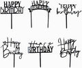 Black Birthday Cake Topper, 6pcs Acrylic Birthday Cake Toppers Happy Birth Cake Toppers for Party Decorations