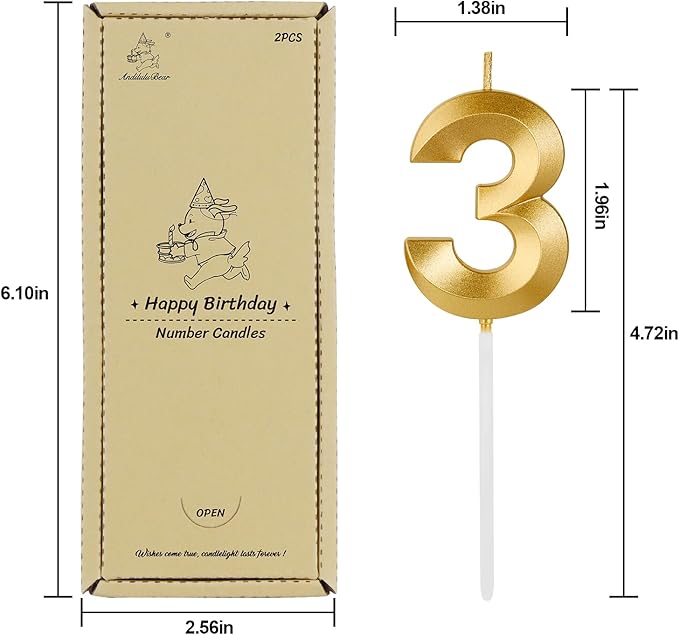 Birthday Candles, 1.96 Inch Number 30 Happy Birthday Candles, Number Candles Decoration for Birthday Party and Anniversary Celebration(Champagne Gold)