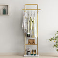 TIEOU Gold Clothes Racks with Shelf, Heavy Duty Gold Clothing Racks for Boutiques, Free-Standing Metal Garment Rack for Hanging Clothes, Modern Coat Rack Entryway(2 tier)