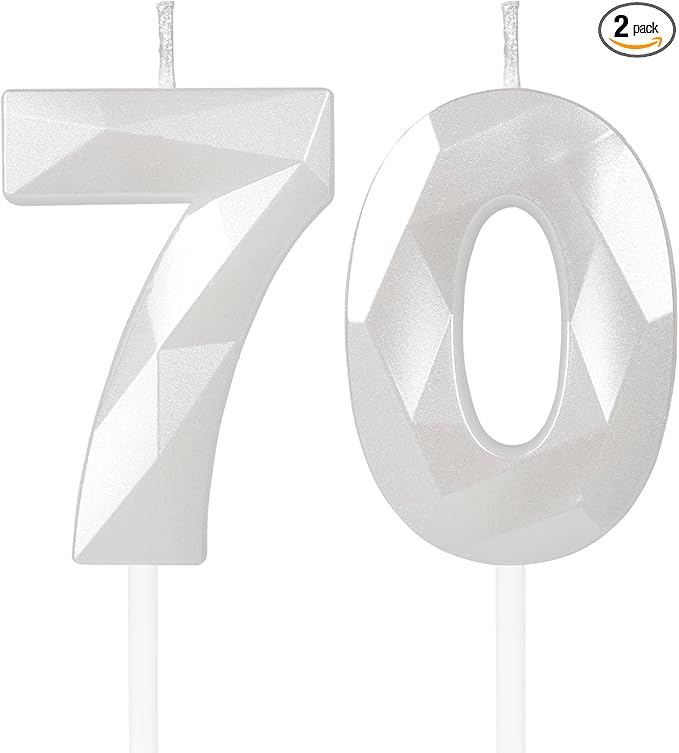 White Birthday Candles for Cake, Number 70 Candle for 70th Birthday Decorations, 3D Design Cake Topper Decorations for Women Men Birthday Theme Party Anniversary Celebration Supplies