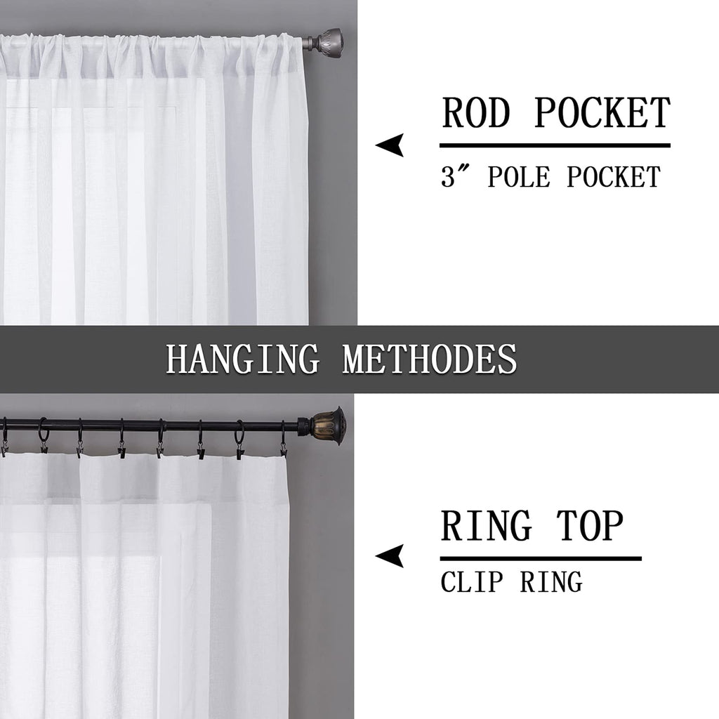 Short Sheer Curtains Linen Textured Living Room Curtain Sheers Light Filtering Rod Pocket Voile Curtains for Bedroom