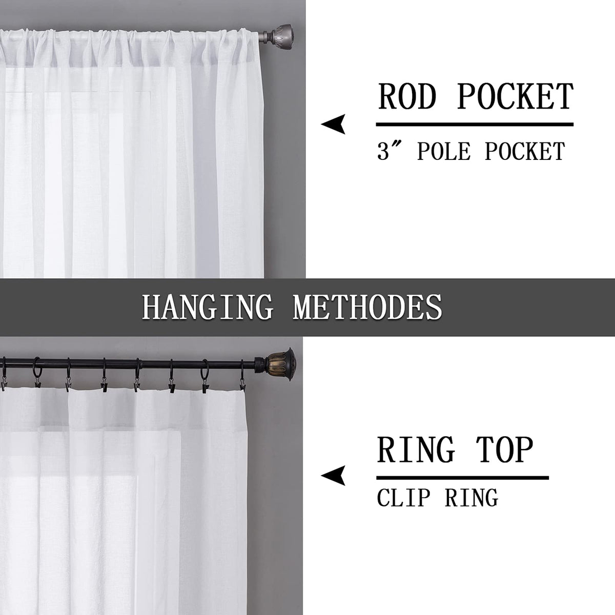 Short Sheer Curtains Linen Textured Living Room Curtain Sheers Light Filtering Rod Pocket Voile Curtains for Bedroom