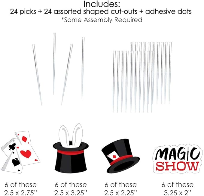 Big Dot of Happiness Ta-Da, Magic Show - Dessert Cupcake Toppers - Magical Birthday Party Clear Treat Picks - Set of 24