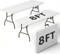 2 Pack 8FT Folding Table, Foldable Picnic Table with Carrying Handle, Heavy Duty Fold-in-Half Portable Table for Weddings, Camping, RV Travel, Parties, and Indoor Use, Easy to Fold and Store, White