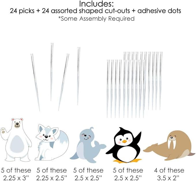 Big Dot of Happiness Arctic Polar Animals - Dessert Cupcake Toppers - Winter Baby Shower or Birthday Party Clear Treat Picks - Set of 24