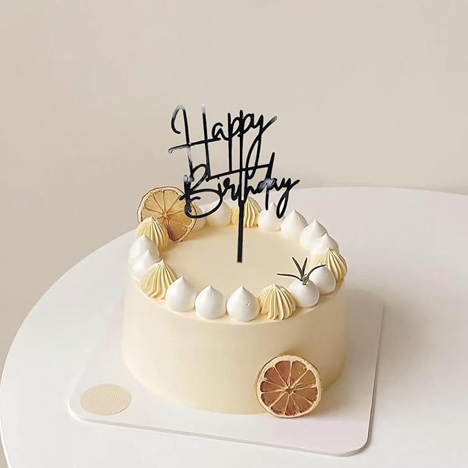 Black Birthday Cake Topper, 6pcs Acrylic Birthday Cake Toppers Happy Birth Cake Toppers for Party Decorations