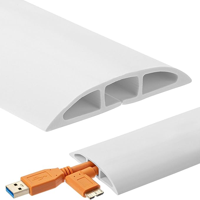 Bates- Floor Cord Cover, 6ft, Cable Cavity 0.6" (W) x 0.31" (H), Heavy Duty Wire Protector, PVC Extension Cords Hider, Protect Cords, Prevent Cable Trips, Cord Hider for Office, Home, Outdoor
