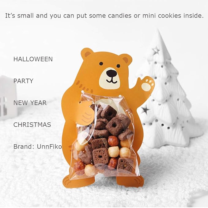 UnnFiko Mini 'Candy' Bags {20 Pack} Paper Party Favor Treat Bags for Cookies, Candy Buffet, Baby Shower- Halloween/Wedding/Birthday Party Favor Bags (Bear, 20-Pack)