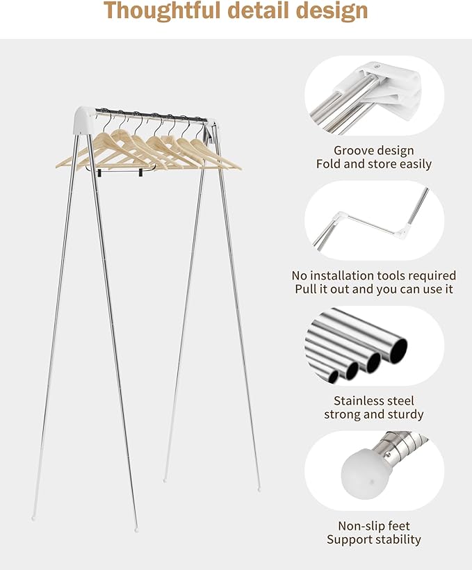 Travel Garment Rack,Portable and Foldable，Folding Clothes Rack for Dance,Travel,Camping, Drying,RV, Indoor,Outdoor. A Collapsible Mini Clothing Rack., Matte White